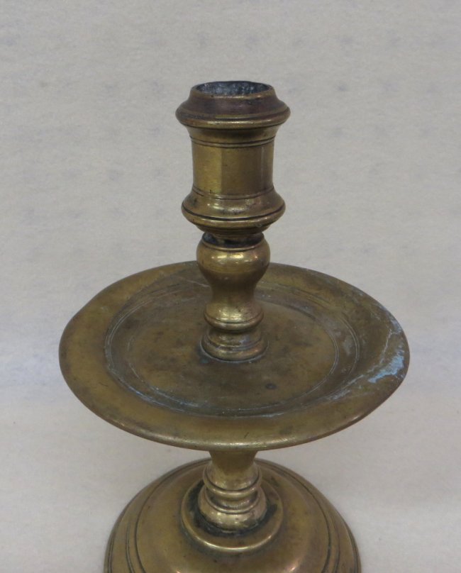 Dutch heavy brass Heemskerk candlestick with mid-drip t : Lot 258C