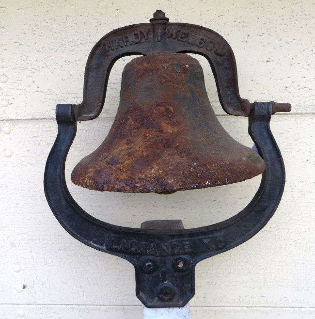 Old Cast Iron School Bell On Wooden Post Signed : Lot 471