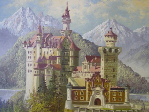 908: Neuschwanstein Castle signed oil painting : Lot 908