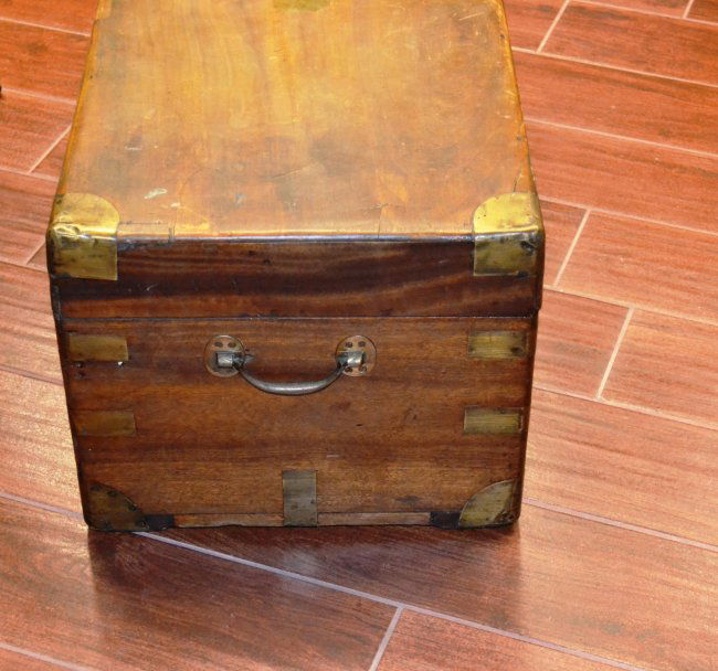Antique Solid wood foot locker with brass hardware Lot 57