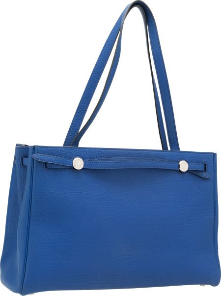 56014: Hermes Blue Sapphire Fjord Leather Kabana Bag wi : Lot 56014