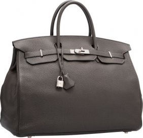 58101: Hermes Graphite Clemence Leather Evelyne II Bag : Lot 58101