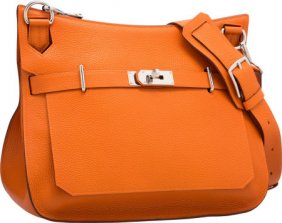 Hermes Rare Orange Clemence Leather Fold Over Clutch : Lot 57  