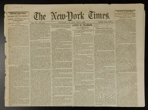 398: 1800s Newspapers From The United States : Lot 398